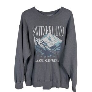 Hollister Switzerland Lake Geneva Sweatshirt Womens Medium Gray Mountain Graphic